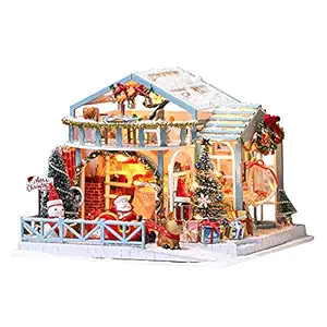 Negaor DIY Dollhouse Kit Wooden DIY Miniature Dollhouse Kit Christmas Gift Parent-Child Toy wi Music Box Dust Proof Cover