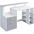 Outwin Corner Desk Folding Wood Computer Desk with Drawers/Shelves Storage, Modern Home Office Study Gaming Table PC Laptop Workstation. (Grey&White)
