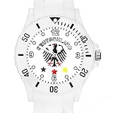 Taffstyle® Fanartikel Silikon Armbanduhr Gummi Trend Watch Quarz Fan Uhr mit Fussball Weltmeisterschaft WM & EM Europameisterschaft 2016 Länder Flaggen Style - Deutschland Weiß mit Adler