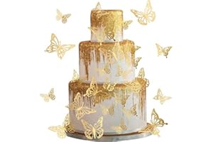 SYKYCTCY 40 Stück 3D Lebendige Schmetterling Cupcake Topper Gemischte Stile Hohle Butterfly Tortendeko Hochzeit Jahrestag Baby Shower Geburtstag Party Kuchen Dekoendeko Gold