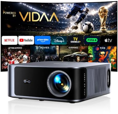 Proiettore 4K【2000 ANSI/40W Dolby]Vidaa Sistema Proiettore Auto focus e 6D Keystone Videoproiettore Two-way Bluetooth 5.4 Projector Controllo Vocale Proiettores Soffitto con AirPlay per Case/Esterno