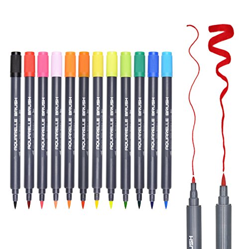 INIBUD Brush Pens Set mit zwei Spitzen 12 Bunte Farben Pinselstift Set Vermischbare Pinselstifte Mit Flexiblen Echten Bürste Spitzen aquarell pen