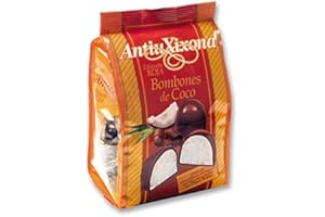 TURRONES FABIÁN Bombones de coco Antiu Xixona 【 ETIQUETA ROJA 】 140 g - Deliciosas Bolas de chocolate rellenas de COCO