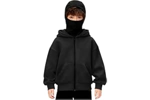 GENERIC Boys Girls' Hoodies, Balaclava Hoodie With Face Mask Kids Zip Up Ski Mask Jacket Double Hooded Sweatshirt Wind Resistant Unisex Novelty Athleticwear Holiday 4-15 Years