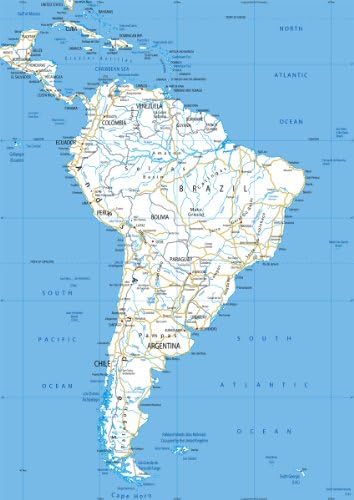 Road Map of South America - Size A0-84.1 x 118.9cm - Paper Laminated