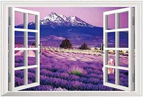 ZHFClandscape wall sticker large lavender montain 3d window scen