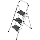 Hailo K70 StandardLine al&uuml;minyum katlanır merdiven, 3 b&uuml;y&uuml;k &ccedil;elik basamaklı, kaymaz matlı, 150 kg'a kadar taşıma kapasitesi, 
