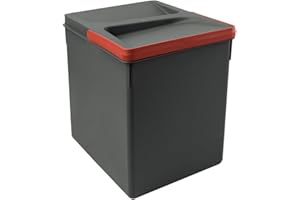 Emuca - Poubelles pour tiroir de cuisine avec couvercle anti-odeurs, Compartiments de Recyclage pour Base à Couper,H 266 mm (1 x 15 L), Plastique gris anthracite
