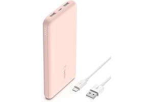 Belkin BoostCharge Przenośny powerbank USB-C 10K z 1 portem USB-C, 2 portami USB-A i kablem USB-A – USB-C, do urządzeń iPhone 15, 15 Plus, 15 Pro, 15 Pro Max, Samsung Galaxy S24, innych, różowe złoto