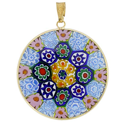 GlassOfVenice - Colgante de Cristal de Murano Millefiori con Marco Chapado en Oro de 3,17 cm
