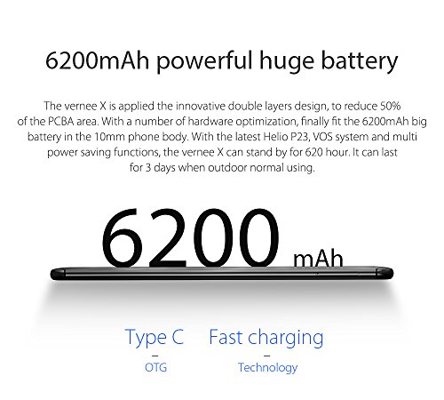 Vernee X - FHD da 5,99 pollici (rapporto 18: 9) Smartphone Android 4G, Octa Core da 2,0 GHz 4 GB + 64 GB, Batteria 6200 mAh, Quattro fotocamere (13 MP + 5 MP + 16 MP + 5 MP), Riconoscimento viso - Blu