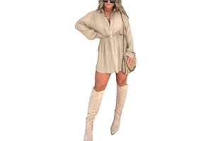 Gokame Satin Covered Nights Romper Dress, Satin Dress Set, Casual Button Shirt Dress Shorts Set, Solid Color Long Sleeve Shirt Suit