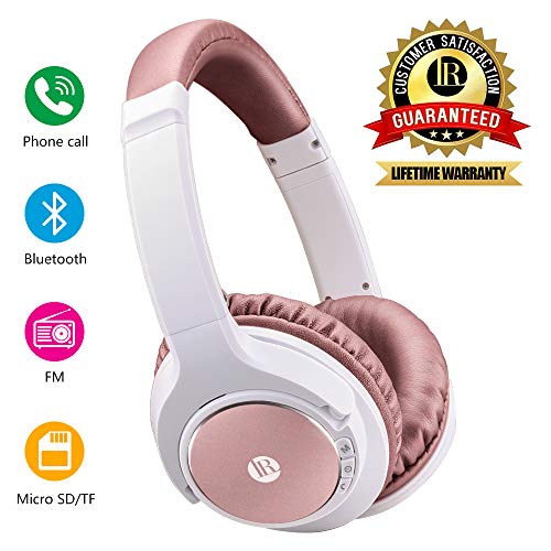 Auriculares Bluetooth Inalámbricos, Cascos Plegable con Cable, Auriculares de Diadema con Micrófono, Compatible con iPad iPhone Android (Rosa)