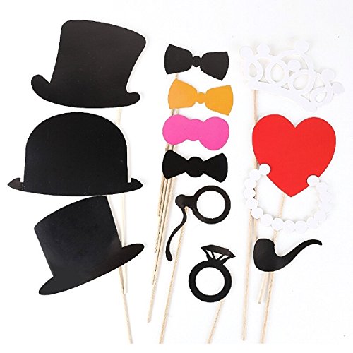 Foxnovo 44-in-1 DIY Brille Schnurrbart roten Lippen Fliege Hüte auf Sticks Hochzeit Geburtstag Party Foto Booth Props - 4