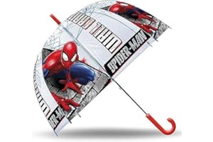 SRV Hub Kids Dome Umbrella 3-7 Years, Transparent PVC Windproof Stick Umbrella with Curved Handle, Lightweight Rain Protection Brolly for Boys Girls, School Travel Outdoor Use