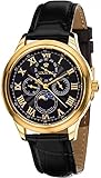 LOUIS XVI Herren-Armbanduhr Gold Schwarz Mondphase Analog Quarz echtes Leder Schwarz 563