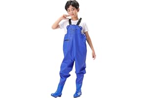 CNNBYYDS Wathose Kinder Wasserdicht mit Stiefel Kinderwathose Matschhose Jungen Anglerhose mit Stiefel Mädchen Regenhose mit Stiefeln Junior Hosenträger Matschhose Regenstiefel rutschfeste Sohle Gummistiefel