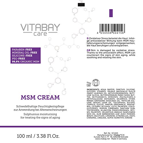MSM Creme 100 ml extra stark – mit 99,9% organischem MSM – Schwefelhaltige Feuchtigkeitspflege zur Anwendung bei Alterserscheinungen - 2