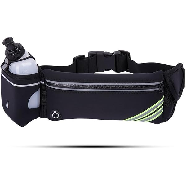 Sac Banane Sport Avec 2 Bouteilles D'Eau - Multifonction, Élastique, Réfléchissant - Pour Course, Vélo, Randonnée | Noir