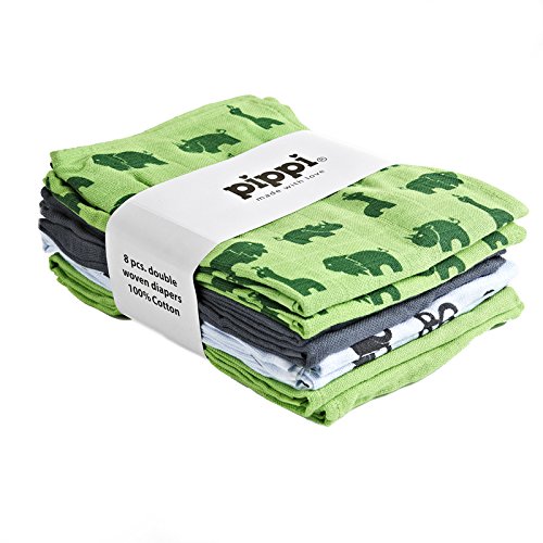 Pippi Baby Boys Diapers AO Printed 8 Pack Scarf, Green, One Size (Manufacturer Size:70*70 cm)