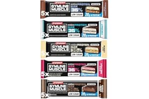 Enervit Gymline Protein Bar Variety Pack ● 25 Barrette da 55g al 36% Proteine ● Gusti 5 Cocco + 5 Choco-Vaniglia + 5 Frutti Rossi + 5 Cookie + 5 Cioccolato Fondente