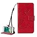 Produktbild Hülle für iPhone 5 5S SE,iPhone 5S Lederhülle,PU Leder Tasche für iPhone 5,Leweiany Elegant Luxus Extra Dünn Tasche Rot Premium Schmetterling Blumen Muster Leder Brieftasche Flip Wallet Ständer Cover in Book Style Tasche Case Handyhülle Schutzhülle mit Kartenfach Aufstellfunktion Magnetverschluss für Apple iPhone SE/5/5S Schutzhülle Handytasche