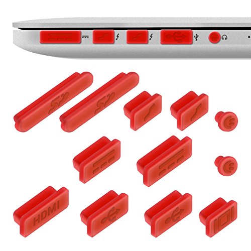 kwmobile 12in1 Set: 12er Staubschutz Set für Apple MacBook Pro 13″ 15″ Retina / Air 11″ 13″ (ab Mitte 2011) – Staubschutz Stecker Zubehör Dust Plug in Rot - 5