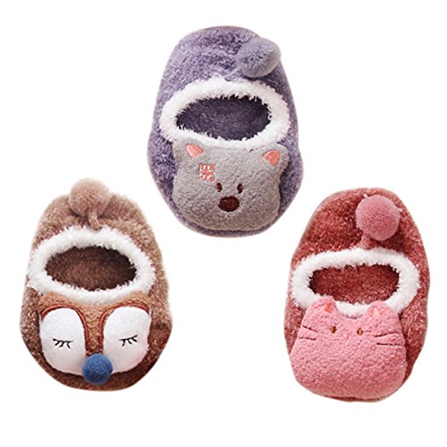 Happy Cherry - Pacchetto da 3 Calze per Neonati Antiscivoli Elastici Traspiranti Regolabili Modello di Animale Cartone Animato Calzini Pantofole da Bambino Bambina - Colore Casuale - 2-3 Anni