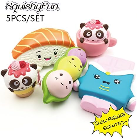 Kawaii4girl Cute Mixed Squishy Sets Straps Charm Kawaii Squishies With 1PC Chocolate Peas In a Pod 1PC Sushi 1PC Panda Cafe 1PC Panda Icecream