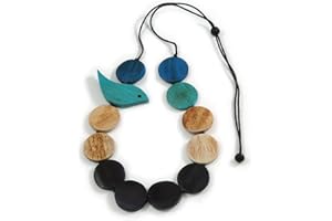 Avalaya Multicoloured Wood Coin Bead/Bird Black Cotton Cord Long Necklace/ 96cm Max Length/Adjustable
