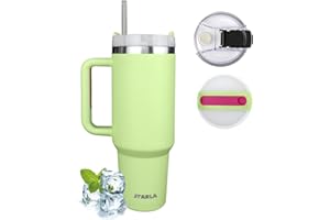 STARLA Kubek termiczny ze słomką i uchem, 1,2 l, 2 pokrywki, szczelny, ze stali nierdzewnej, kubek termiczny do kawy, kubek na wodę, kubek podróżny, kubek do picia z uchwytem (jasnozielony)