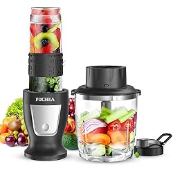 Mini Blender Smoothie, FOCHEA 2 en 1 Multifonction Mixeur Hachoir, Hachoir à Viande, 300W & 24000 RPM, 2 Bouteilles 800ML & 570ML en Tritan, Sans Bisphénol A/Phtalates, Noir