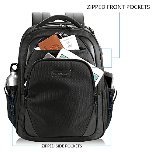 KROSER Laptop Backpack Computer Backpack 15.6 Inch Daypack Water-Repellent Laptop Bag with USB Charging Port Laptop Bag for Business/School/Travel/Women/Men-Black