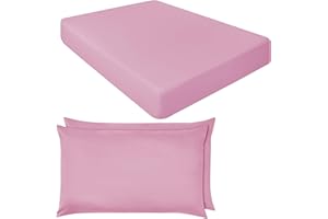 NIYS Luxury Bedding Finest 100% Egyptian Cotton 10"/25CM Fitted Sheets in 15 Colours (Pink, Single + pillow case pair)