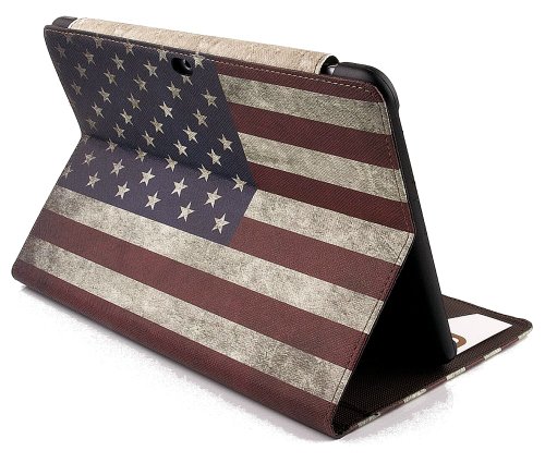 gada – Samsung Galaxy Tab 3 10.1 P5200 P5210 P5220 aufwendig verarbeitete Leder-Imitat tasche mit praktischer Standfunktion in schickem USA Style inkl. kostenloser Displayfolie und Touch Pen - 2