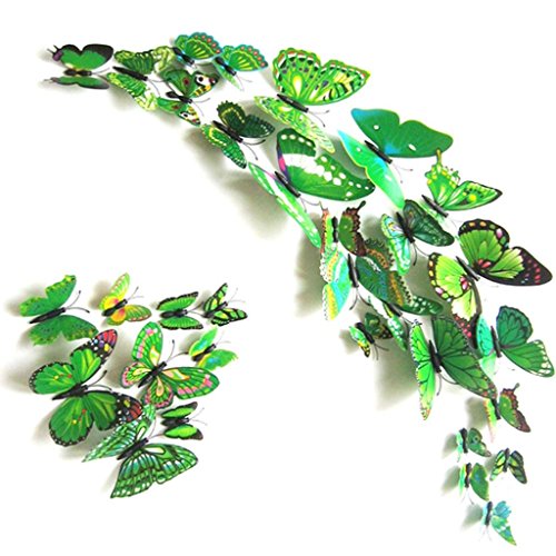 Huayang 12 Stück 3D Schmetterling Wandaufkleber Corlorful Simulation Design Aufkleber Dekoration des Zimmer (grün) - 2