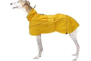MOREZI Windhund-Regenmantel, regenfest/wasserdicht, hoher Bund mit verstellbarem Kordelzug und Hüftgurt, geeignet für Windhunde und ähnliche mittlere und große Jagdhunde-Gelb-XL