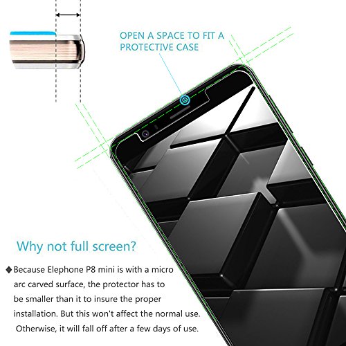  2-Unidades  Elephone P8 Mini Protector de Pantalla  PULEN Vidrio Cristal Templado Vidrio Templado  EASY-INSTALL alas  2 5d Borde redondo con 9H Dureza  Alta Definicion  Garant  a de por vida  Tempered glass Screen Protector