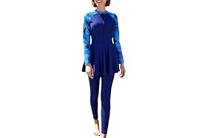 Modaworld Muslimische Burkini Bademode für Frauen Zweiteilige Bescheidener Badeanzug Islamischer Arabischer Schwimmanzug Langarm Badeoberteil Kleid mit Hose Tankini Set Badebekleidung