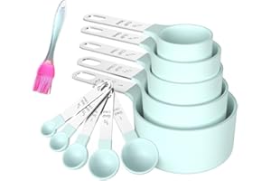 XINBAI 11PCS Measuring Cups and Spoons Set Durable Stackable Measuring Cup and Spoon Set Plastic Measuring Cup and Spoon with Stainless Steel Handle for Baking Liquid and Solid