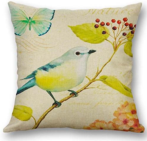 Versub Oil Painting Home Decorative Cotton Linen Throw Pillow Cover Cushion Case Square Pillowslip for Party Wedding Birds Flowers 18 X 18'' (1 PC, Bird2)
