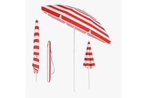 EPISENT Beach Umbrella – 1.9m Travel Sun Parasol with Carry Bag | Adjustable Tilt Shade for Garden, Picnic, Beach & Outdoor Use