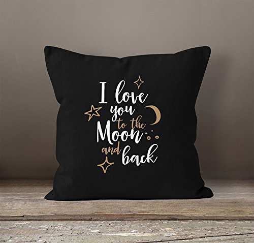 Kissenbezug für Freund, I love you to the moon and back, Geschenk Liebe Freundschaft, 40×40, Baumwolle, Moonworks® schwarz unisize - 2