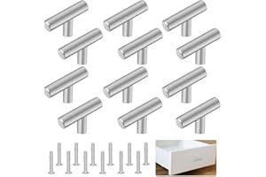 PEALOVCOM 12 Piezas Tiradores para Muebles de Cocina con Tornillos Tiradores Modernos para Armarios y Cajones de Acero Inoxidable en Forma de T Manija para Puerta de Armario Asas para Cajones de Baño