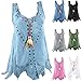 Produktbild Damen Sommer Leinen Oberteile/Dorical Hohl Ärmellos Rundkragen Tank Tops Lang Weste Große Größen T-Shirt Vintage Casual Bluse Lose Oversized Tunika Tops Tee für Frauen & Mutter S-5XL(Hellblau,M)