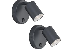 Klighten 2 Piezas Lámpara de Pared Interior, GU10 Focos Orientable, Aplique Interior con Interruptor, Aluminio Focos de Pared para Salón Dormitorio Cocina, Antracita, Bombilla no Incluida