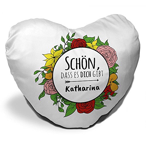 Herzkissen mit Namen Katharina und schönem Spruch - Schön , dass es dich gibt - für Verliebte und Freunde zum Valentinstag | Herz-Kissen | Kuschel-Kissen | Schmuse-Kissen