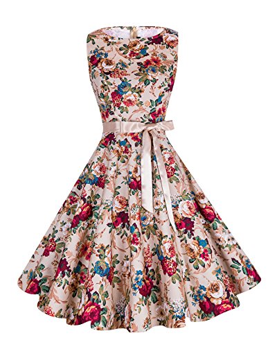 Anni Coco Women's Classy Audrey Hepburn 1950s Vintage Rockabilly Swing Dress - With Belt Floral 26 XXX-Large
