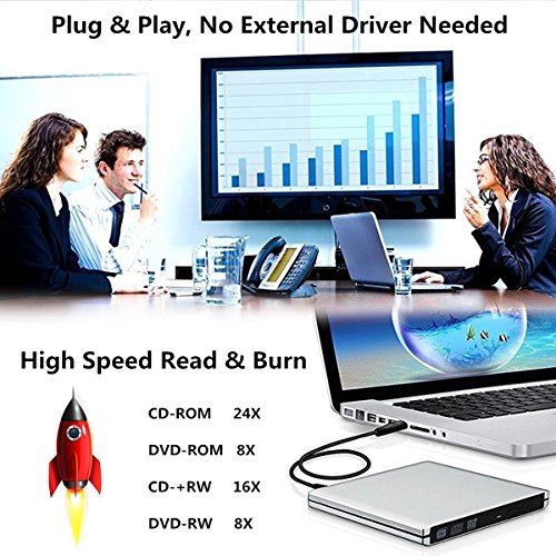 ieGeek externer CD/DVD-RW Brenner Ultra-Slim 14mm USB 3,0 Treiber tragbares Laufwerk kompatibel mit Windows OS Linux für Desktop PC Laptop Macbook - 5