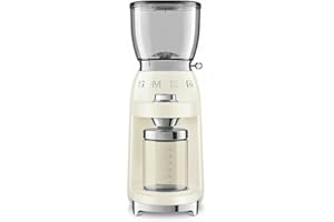 Smeg, Macinacaffè CGF11CREU, Livello di Macinatura Regolabile, 30 Step di Macinatura, Contenitore Chicchi Caffè da 350g, Quantità di macinatura regolabile, con Sistema Antistatico, 150W, Crema